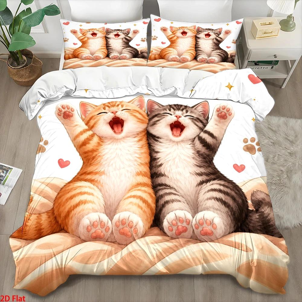 3Pc Cute Cat Print Duvet Cover - огляд і ціна Duvet Cover Sets With Zipper