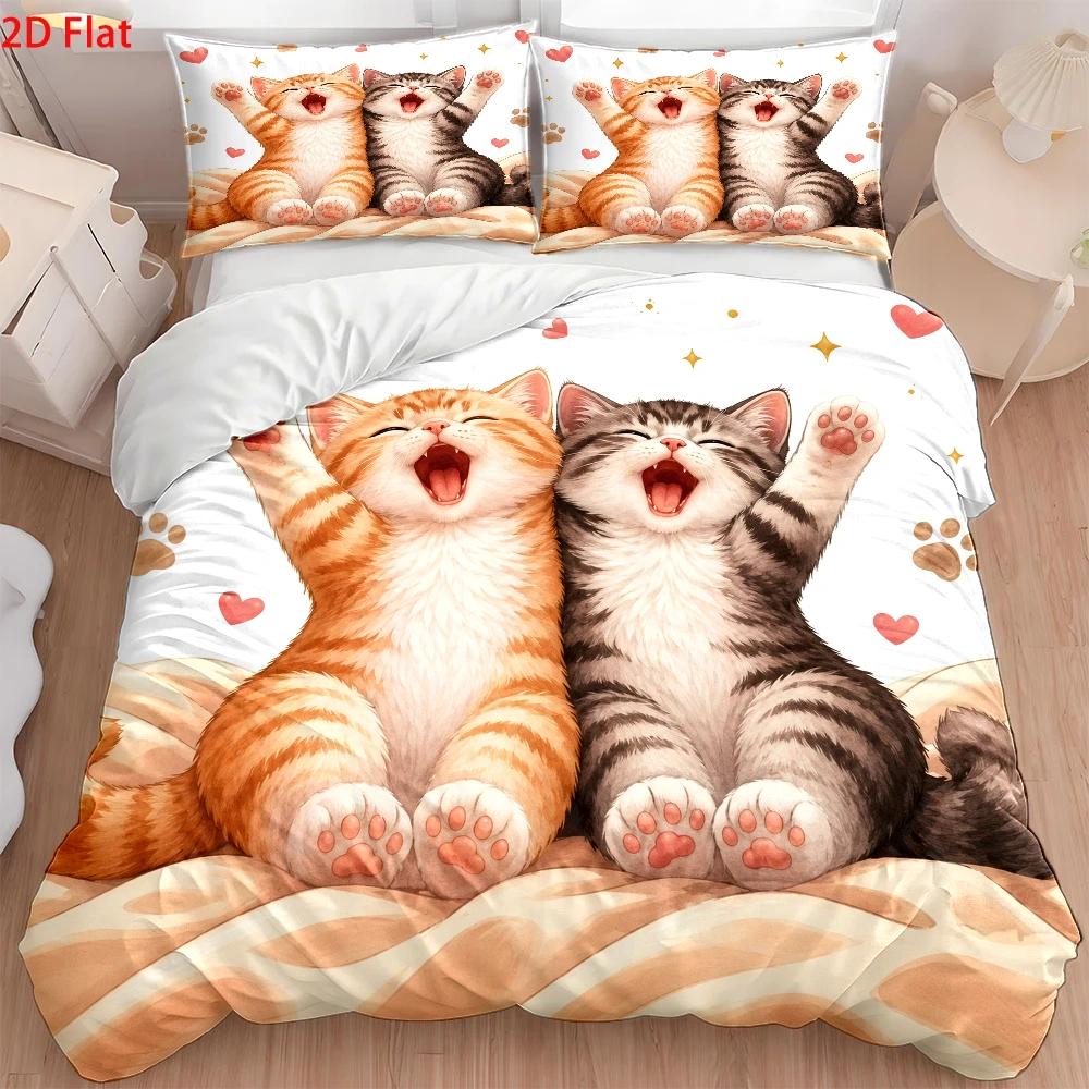 3Pc Cute Cat Print Duvet Cover - огляд і ціна Duvet Cover Sets With Zipper