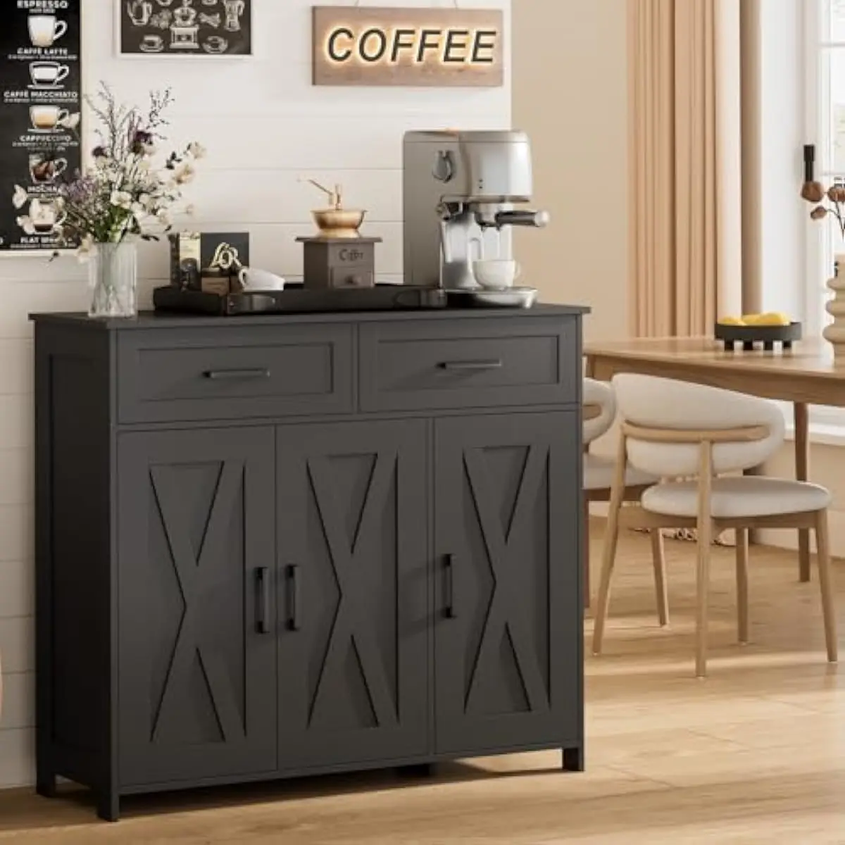 Coffee Bar Storage Cabinet wit - огляд і ціна Kitchen