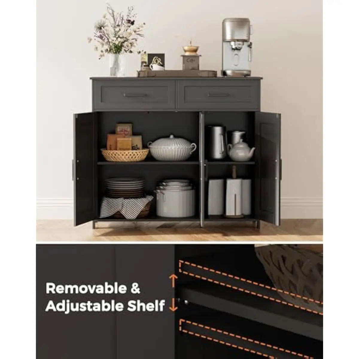 Coffee Bar Storage Cabinet wit - огляд і ціна Kitchen